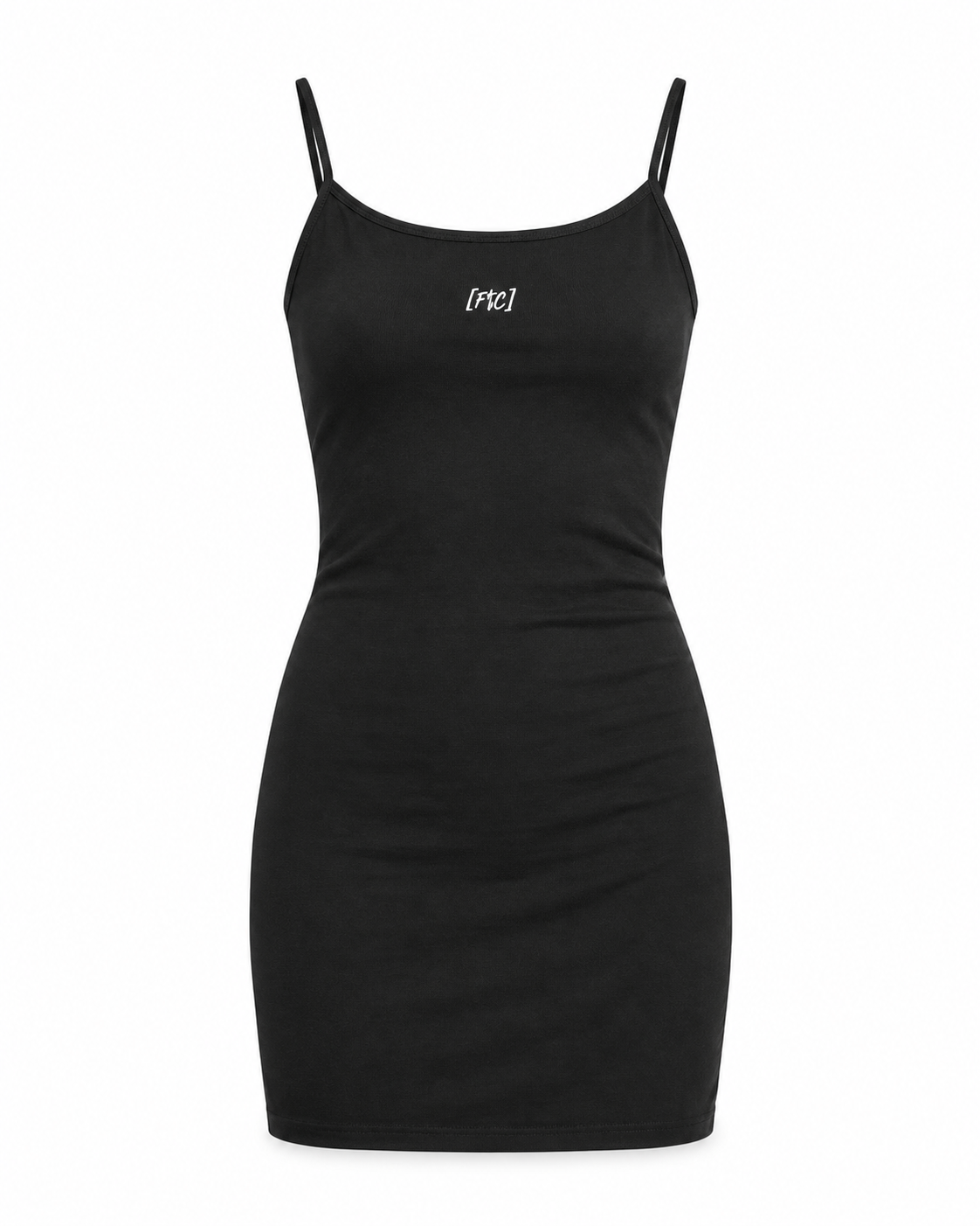 FTC Conquer Dress in Schwarz – freigestellte Vorderansicht ohne Person, digitale Produktvisualisierung