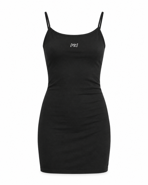 FTC Conquer Dress in Schwarz – freigestellte Vorderansicht ohne Person, digitale Produktvisualisierung